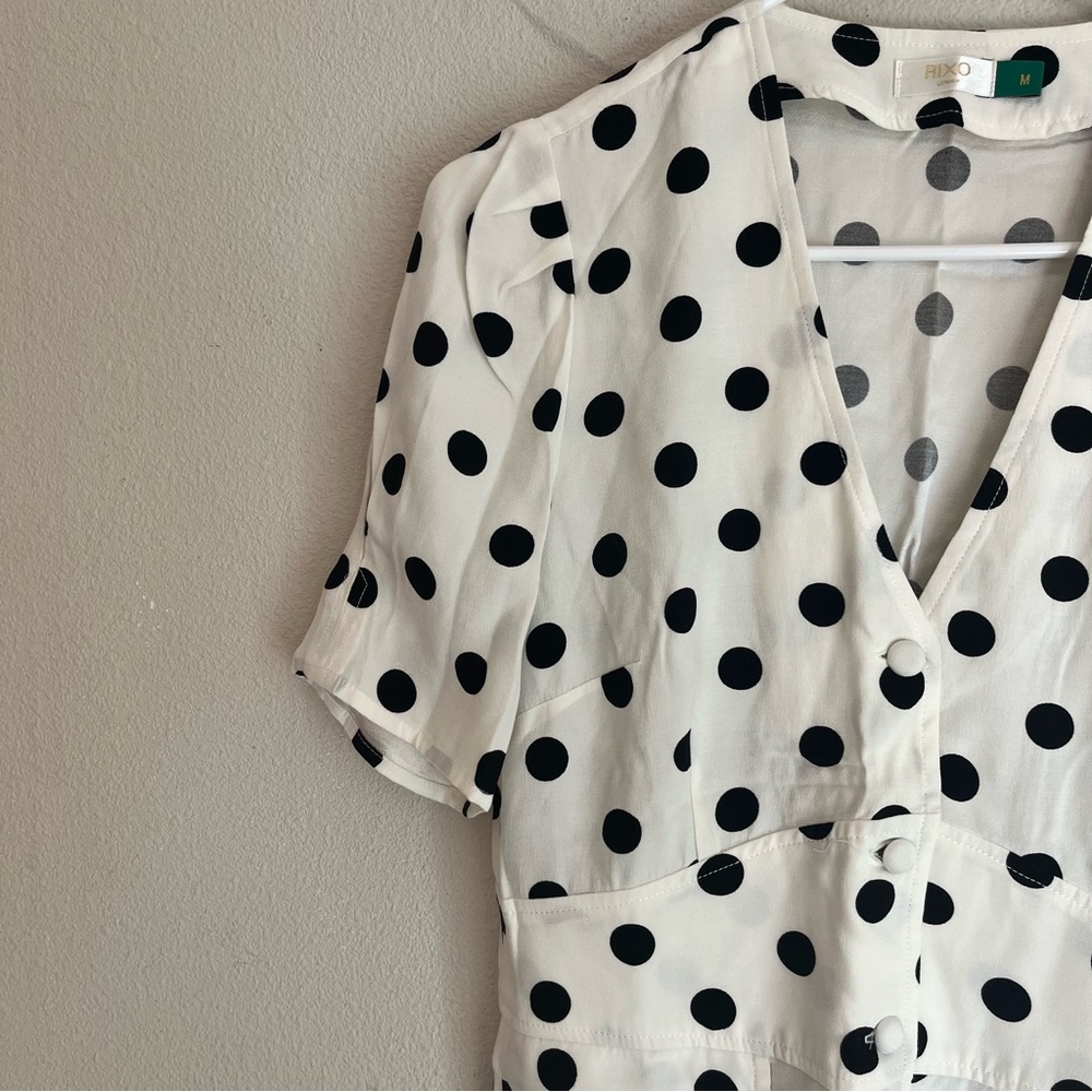 RIXO London White Black Polka Dot Mini Dress Retro Medium - Picture 4 of 10